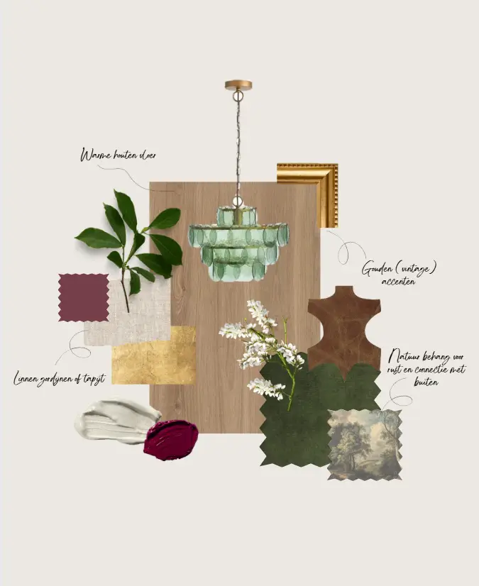 Moodboard vintage klassieke interieurstijl, ontworpen door Caitlin Wessels